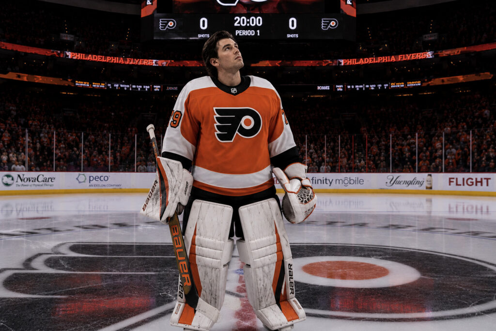 Former Flyers goalie, Carter Hart. AI image.